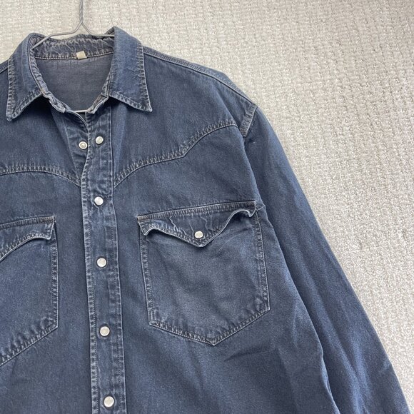 VTG Denim Shirt Jacket Men's S Western Style Dark Blue Jean Vintage Pearl Snap - Picture 4 of 15